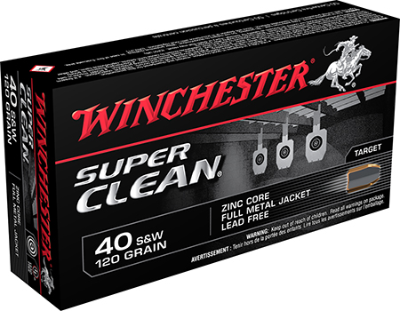 Winchester Ammo W40SWLF Super Clean  40S&W 120gr Lead Free Full Metal Jacket 50 Per Box/10 Case