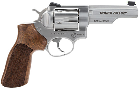 Ruger 1754 GP100 Match Champion Medium Frame 357 Mag 6rd 4.20" Satin Stainless Steel Half-Lug Barrel, Cylinder  &  Frame, Hogue Stippled Hardwood Grip, Transfer Bar Safety, Exposed Hammer
