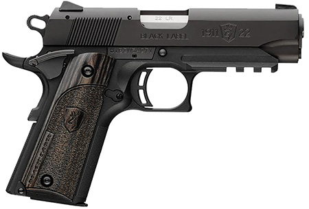 Browning 051817490 1911 Black Label Compact Frame 22 LR 10+1, 3.63" Stainless Steel Barrel, Matte Black Serrated Slide  &  Polymer Frame w/Beavertail  &  Picatinny Rail, Black Laminate Stippled Grip