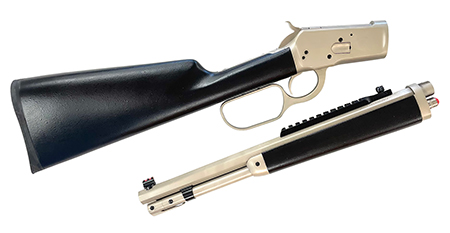 Taylors  &  Company 220081 1892 Alaskan Take-Down 44 Rem Mag Caliber with 7+1 Capacity, 16" Barrel, Matte Chrome Metal Finish  &  SoftTouch Black Synthetic Stock Right Hand (Full Size)