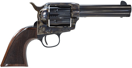 Taylors  &  Company 4107DE Smoke Wagon Deluxe 357 Mag 6rd 4.75" Blued Cylinder  &  Barrel Color Case Hardened Steel Frame Checkered Walnut Grip (Taylor Tuned)
