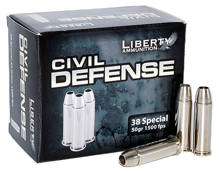 Liberty Ammunition LACD38025 Civil Defense  38Special 50gr Lead Free Fragmenting Hollow Point 20 Per Box/50 Case