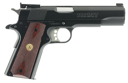 Colt Mfg O5870A1 Gold Cup Natonal Match 45 ACP 8+1 5" Stainless National Match Barrel, Blued Serrated Carbon Steel Slide  &  Frame w/Beavertail, Walnut w/Integrated Gold Medallion Grip, Ambidextrous