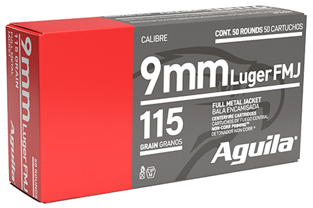 Aguila 1E097704   9mm Luger 115gr Full Metal Jacket 50 Per Box/20 Case