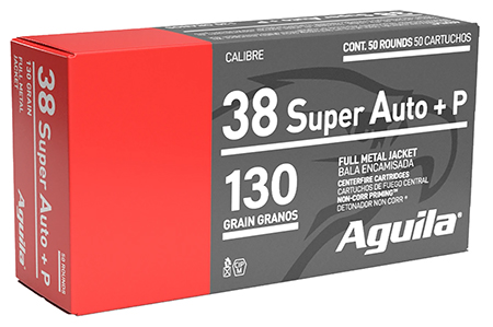 Aguila 1E382112   38Super +P 130gr Full Metal Jacket 50 Per Box/20 Case