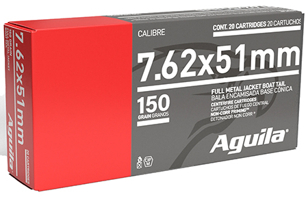 Aguila 1E762110   7.62x51mm NATO 150gr Full Metal Jacket Boat Tail 20 Per Box/25 Case