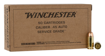 Winchester Ammo SG45W USA Service Grade 45ACP 230gr Full Metal Jacket 50 Per Box/10 Case