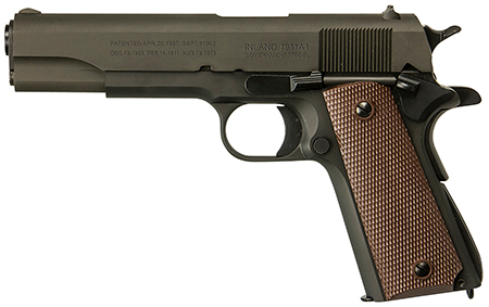 Inland MFG ILM1911 1911 A1 Government 45 ACP 7+1 5" Barrel, Black Parkerized Steel Frame w/Beavertail, Serrated Steel Slide, Wood Grip, Manual Safety