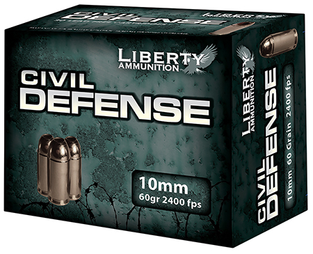 Liberty Ammunition LACD10032 Civil Defense  10mmAuto 60gr Lead Free Fragmenting Hollow Point 20 Per Box/50 Case