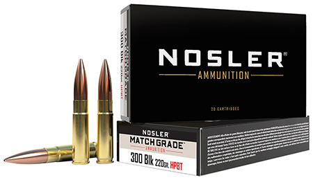 Nosler 51275 Match Grade  300Blackout 220gr Custom Competition Hollow Point Boat Tail 20 Per Box/20 Case