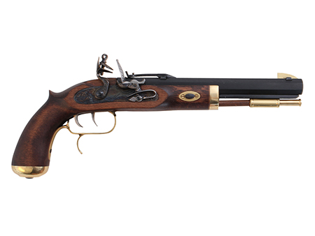 Traditions P1090 Trapper  SAO 50 Cal Flintlock 9.75" 1rd Blued Frame  &  Barrel Hardwood Grip