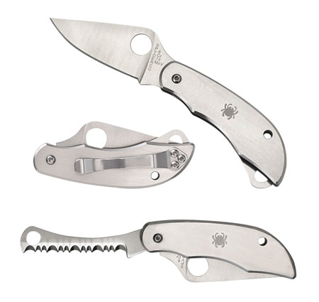 Spyderco C176P & S Clipitool  Silver Stainless Steel Folding 8Cr13MoV SS 4.57"/4.59" Long Part Serrated Blade Stainless Steel Handle Features Screwdriver/Opener