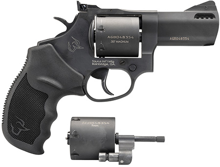 Taurus 2692031 692  9mm Luger, 38 Special +P or 357 Mag Caliber with 3" Ported Barrel, 7rd Capacity Cylinder, Overall Matte Black Finish Steel  &  Black Ribber Grip Includes 2 Cylinders