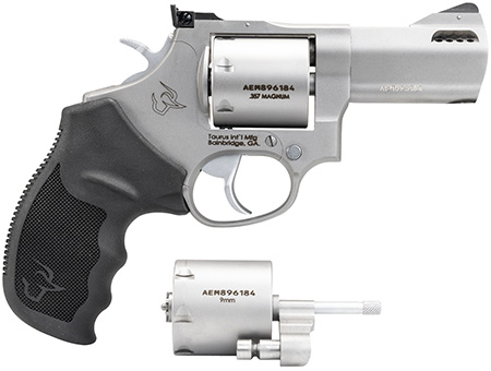 Taurus 2-692039 692  Medium 38 Special +P/357 Mag/9mm Luger 7 Shot 3" Matte Stainless Ported Barrel, Cylinder  &  Frame, Black Ribber Grip, Transfer Bar Safety, Exposed Hammer, 2 Cylinders