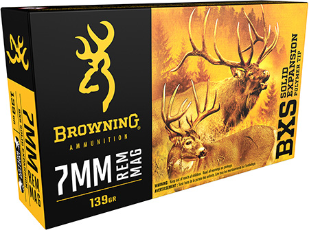 Browning Ammo B192400071 BXS Copper Expansion 7mmRem Mag 139gr Lead Free Solid Expansion Polymer Tip 20 Per Box/10 Case
