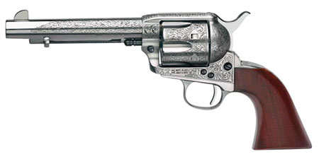 Taylors  &  Company 550927 1873 Cattleman 45 Colt (LC) Caliber with 5.50" Barrel, 6rd Capacity Cylinder, Overall White Floral Engraved Finish Steel  &  Walnut Grip