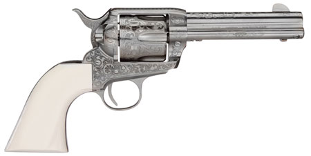 Taylors  &  Company 200058 1873 Cattleman Outlaw Legacy 357 Mag Caliber with 4.75" Barrel, 6rd Capacity Cylinder, Overall Nickel Engraved Finish Steel  &  Ivory Synthetic Grip