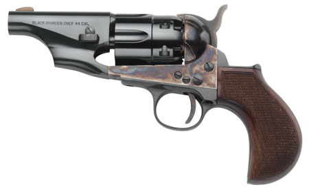 Taylors  &  Company 200017 1860 Army Snub Nose Pietta 44 Cal 6 Shot Percussion 3" Blued Round Barrel, Blued Cylinder, Color Case Hardened Steel Frame, Checkered Walnut Birdshead Grip