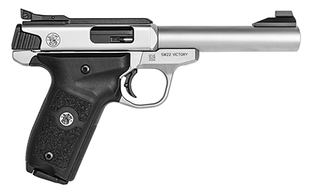 Smith  &  Wesson 11536 SW Victory Target *MA Compliant 22 LR  5.50" Bull Barrel 10+1,   Stainless Steel Barrel, Slide,  &   Frame, Black Polymer Grip with Integrated Target Thumb Rest, Manual Safety