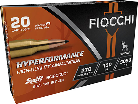 Fiocchi 270SCA Hyperformance  270Win 130gr Swift Scirocco II Bonded 20 Per Box/10 Case