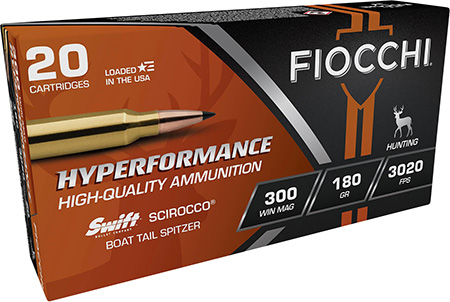 Fiocchi 300WMSCA Hyperformance  300WinMag 180gr Swift Scirocco II Boat Tail Spitzer 20 Per Box/10 Case