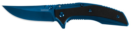 Kershaw 8320 Outright  3" Folding Trailing Point Plain Blue PVD 8Cr13MoV SS Blade Black/Blue G10/SS Handle Includes Pocket Clip