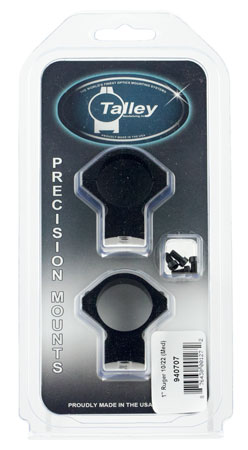 Talley 940707 Scope Mount/Ring Combo  Black Anodized 1" Tube Ruger 10/22 Medium Rings