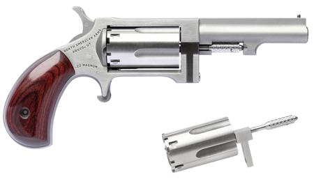 North American Arms SWC250 Sidewinder  22 LR 22 WMR 5 Shot 2.50" Stainless Steel Barrel, Frame  &  Cylinder, Rosewood Birdshead Grip Exposed Hammer