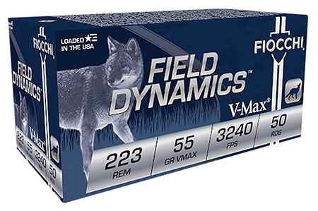 Fiocchi 223HVC50 Field Dynamics  223Rem 55gr Hornady V Max 50 Per Box/20 Case