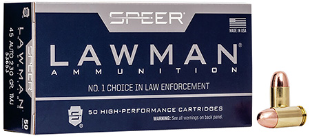 Speer 53653 Lawman  45ACP 230gr Total Metal Jacket Flat Nose 50 Per Box/20 Case