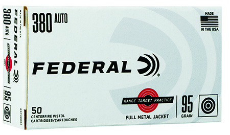 Federal RTP38095 Range  &  Target  380ACP 95gr Full Metal Jacket 50 Per Box/20 Case