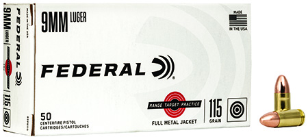 Federal RTP9115 Range  &  Target  9mmLuger 115gr Full Metal Jacket 50 Per Box/20 Case