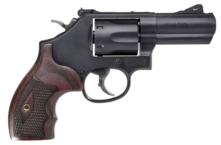 Smith  &  Wesson 12039 PC Model 19 Carry Comp K-Frame 357 Mag 38 S&W Spl +P 6 Shot 3" Black PowerPort Vented Barrel Black Cylinder Black Carbon Steel Frame Finger Grooved Wood Grip Exposed Hammer