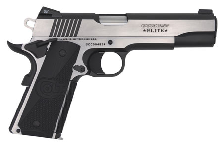 Colt Mfg O1070CE 1911 Combat Elite Government 45 ACP 5" 8+1 Overall Two-Tone Elite Finish Stainless Steel Frame  &  Slide with Half Checkered  &  Scalloped Black G10 Grip  &  Night Sights