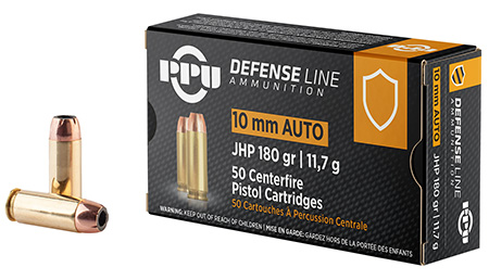 PPU PPD10 Defense  10mmAuto 180gr Jacketed Hollow Point 50 Per Box/10 Case