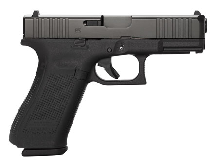 Glock PA455S201 G45 Gen5 Compact 9mm Luger 10+1 4.02" Black GMB Barrel, Black nDLC Serrated Slide, Black Polymer Frame w/Accessory Rail, Black Textured w/Interchangeable Backstrap Grip, Ambidextrous