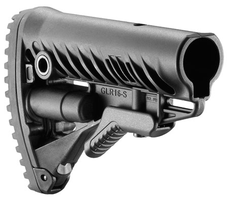 FAB Defense FXGLR16B GLR-16  Buttstock for AR-15/ M16/ M4 Fixed Storage Compartment  &  Anti-Rattle Mechanism Black Polymer