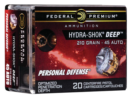 Federal P45HSD1 Premium Personal Defense 45ACP 210gr Hydra-Shok Deep Hollow Point 20 Per Box/10 Case