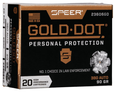 Speer 23606GD Gold Dot Personal Protection 380ACP 90gr Hollow Point 20 Per Box/10 Case