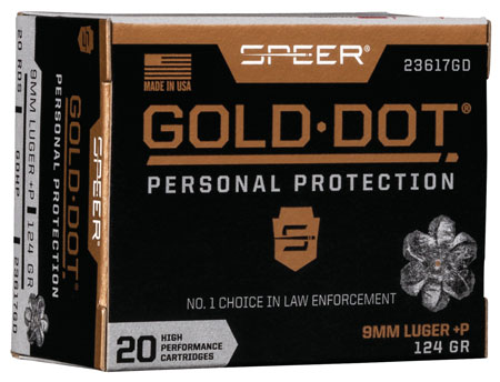 Speer 23617GD Gold Dot Personal Protection 9mmLuger+P 124gr Hollow Point 20 Per Box/10 Case