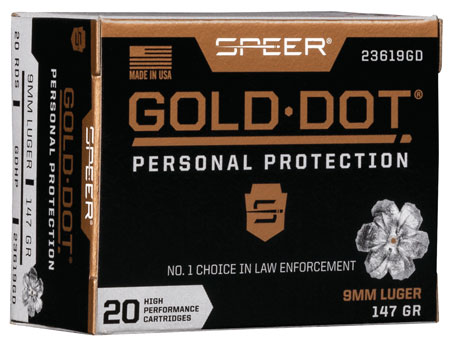 Speer 23619GD Gold Dot Personal Protection 9mmLuger 147gr Hollow Point 20 Per Box/10 Case