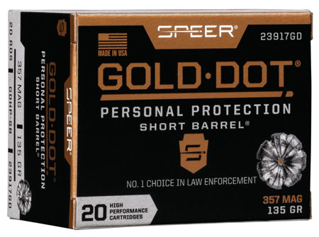 Speer 23917GD Gold Dot Personal Protection Short Barrel 357Mag 135gr Hollow Point 20 Per Box/10 Case