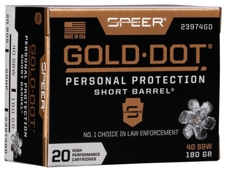 Speer 23974GD Gold Dot Personal Protection Short Barrel 40S&W 180gr Hollow Point 20 Per Box/10 Case