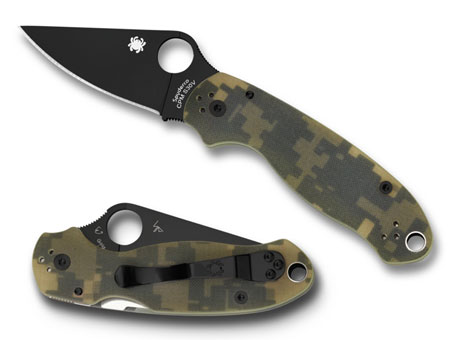 Spyderco C223GPCMOBK Para 3  2.95" Folding Drop Point Plain Black DLC CPM S30V SS Blade Camo G10 Handle Includes Pocket Clip