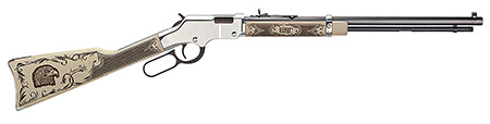 Henry H004AE Golden Boy Silver American Eagle Full Size 22 Short, 22 Long, 22 LR, 16 LR/21 Short, 20" Blued Barrel, Nickel-Plated Metal Finish  &  Ivory American Walnut Stock Right Hand