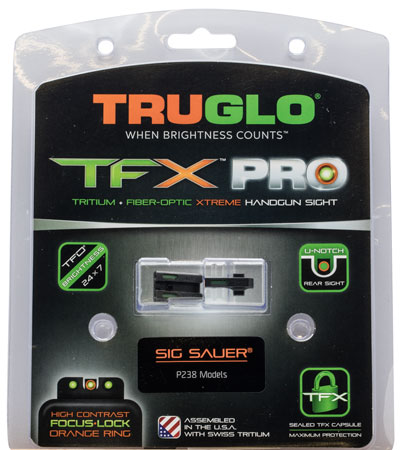 TruGlo TG13SG3PC TFX Pro  Black | Green Tritium  &  Fiber Optic Orange Outline Front Sight Green Tritium  &  Fiber Optic Rear Sight