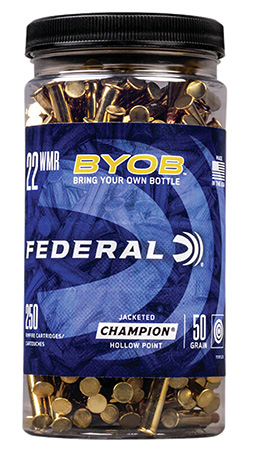 Federal 757BTL250 Champion Training BYOB 22WMR 50gr Jacketed Hollow Point 250 Per Box/8 Case
