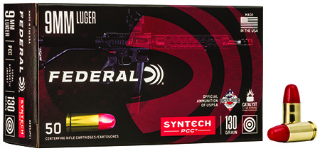 Federal AE9SJPC1 American Eagle Syntech PCC  9mmLuger 130gr Total Syntech Jacket Flat Nose 50 Per Box/10 Case