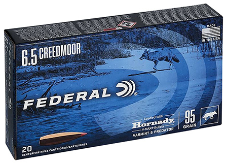 Federal V65CRDVM95 Varmint  &  Predator  6.5Creedmoor 95gr Hornady V-Max 20 Per Box/10 Case