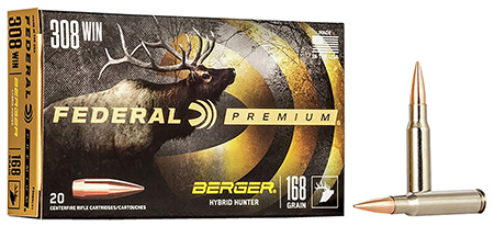Federal P308BCH1 Premium  308Win 168gr Berger Hybrid Hunter 20 Per Box/10 Case